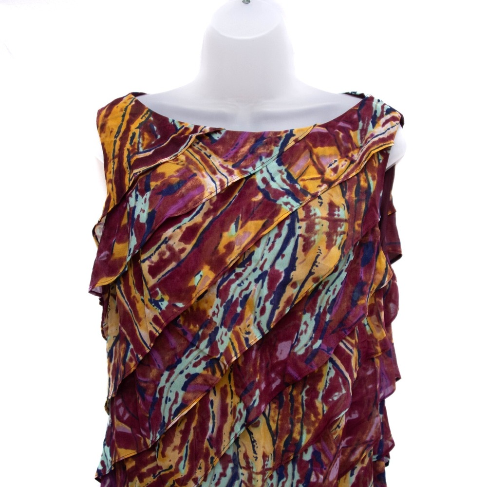 Sleeveless Ruffle Dress 16 Abstract Print Flowy Whimsigoth Wedding Guest‎ Event